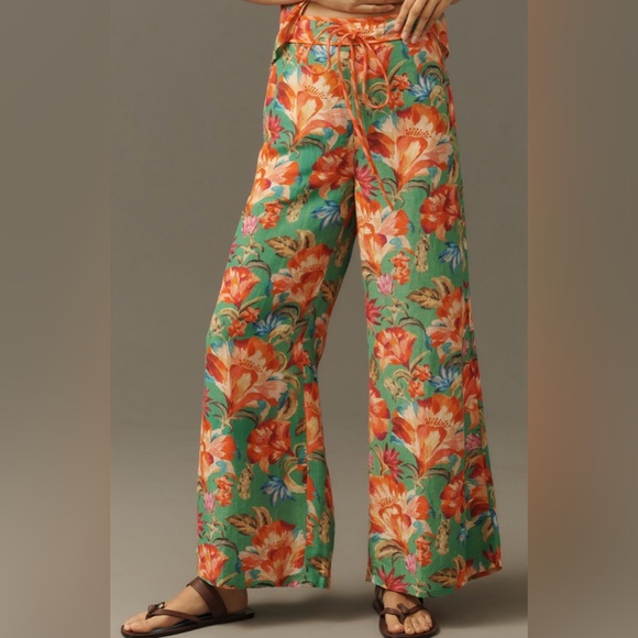 Farm Rio Tie-Front Linen Blend Floral Wide-Leg Pants - Picture 3 of 16